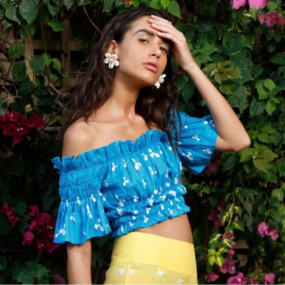 All Things Mochi Cropped Embroidered Eva Top in Blue